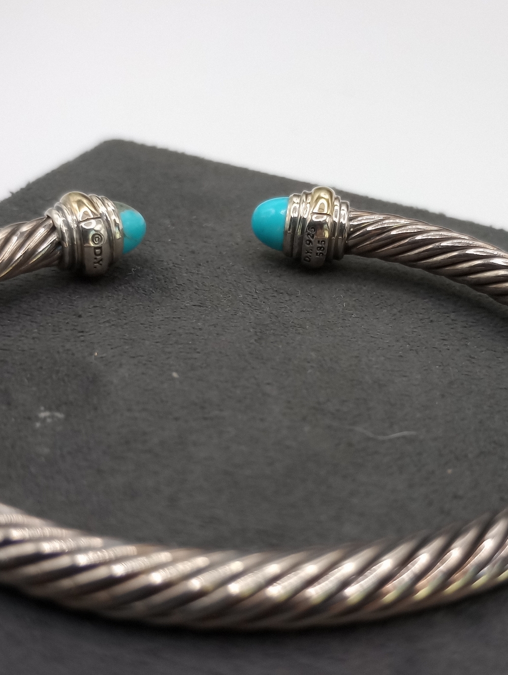 David Yurman 5 mm Silver Cable Cuff with Turquoise and Gold Accents - Picture 10 of 12